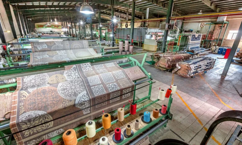 Machine-made prayer rug in production