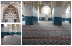 Anti-slip acrylic mosque carpet installed in a marble-floor prayer hall