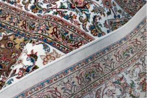 Certified machine-made carpet sample with ISO and OEKO-TEX labels for export