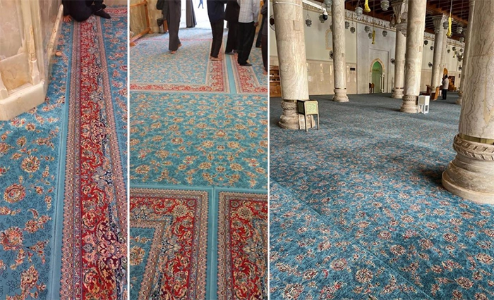 Prayer carpet in religious school with acoustic-friendly thickness and calming colors